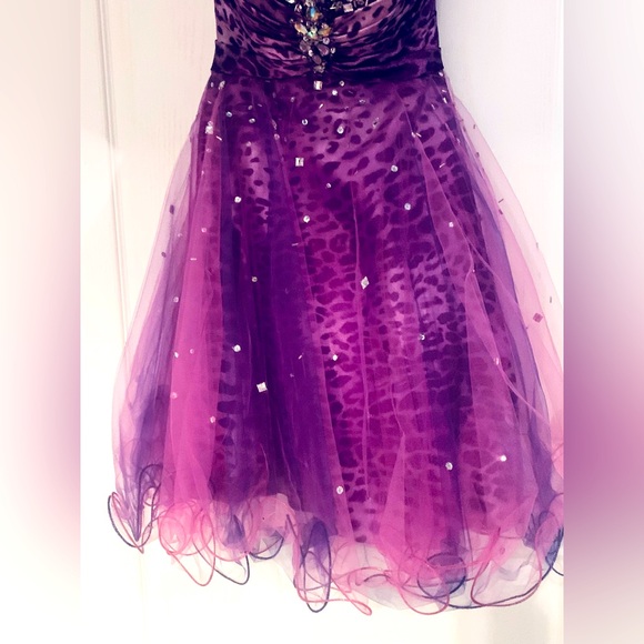Mori Lee Purple and Pink Cheetah Print Formal/Prom Dress - Picture 3 of 12